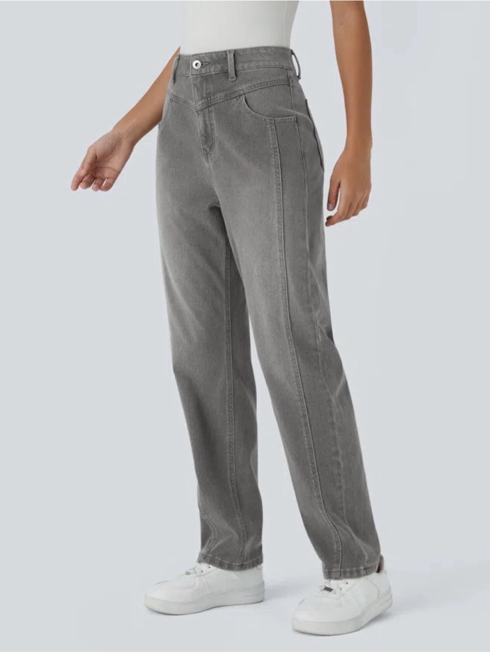 Halara Flex™ High Waisted Zipper Pockets Washed Casual Jeans - S